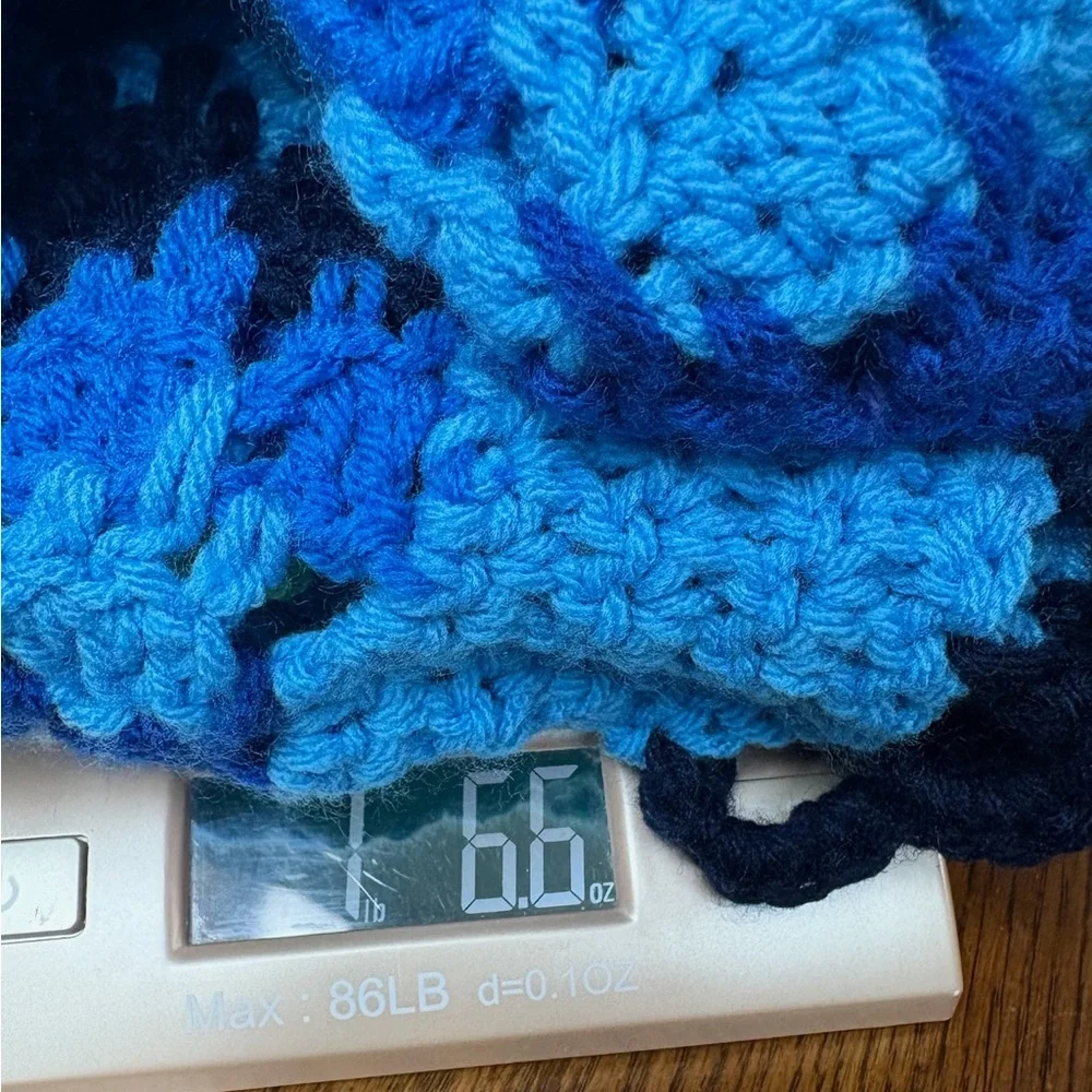 Handmade Blue Multicolor Crochet Afghan Blanket Scalloped Rectangle Multicolor